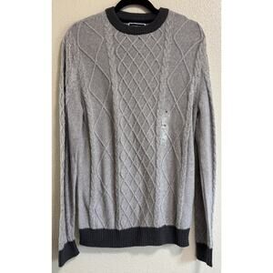 NWT Club Room Men’s Size Medium Gray Cable Knit Sweater Crew Neck Fisherman